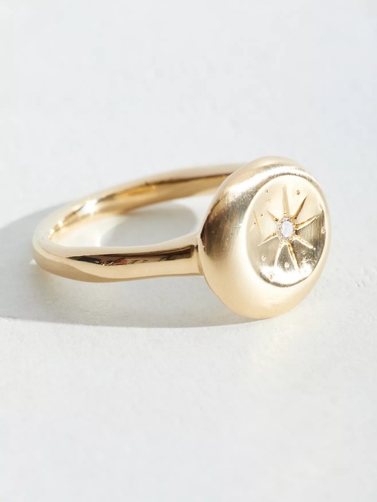 Halcyon Jewelry - HALCYON Signet SELENE Ring 14K Solid Yellow Gold + Diamond  Sz 7 4.68g T.W.